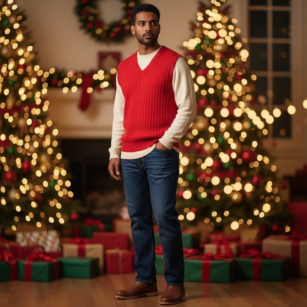 Vtg 90s Mens L London Fog Red Ribbed Knit Sweater Vest Preppy Grandpacore‎ USA